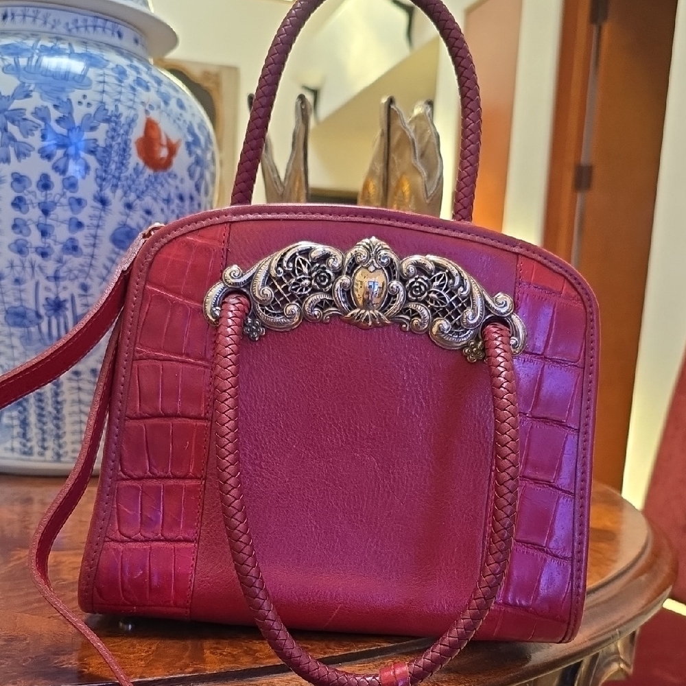 Brighton Red Shoulder Bag with Ornate Silver Detailing
